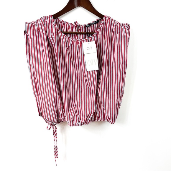 Zara Poplin Top With Red and White Stripes - Picture 5 of 8